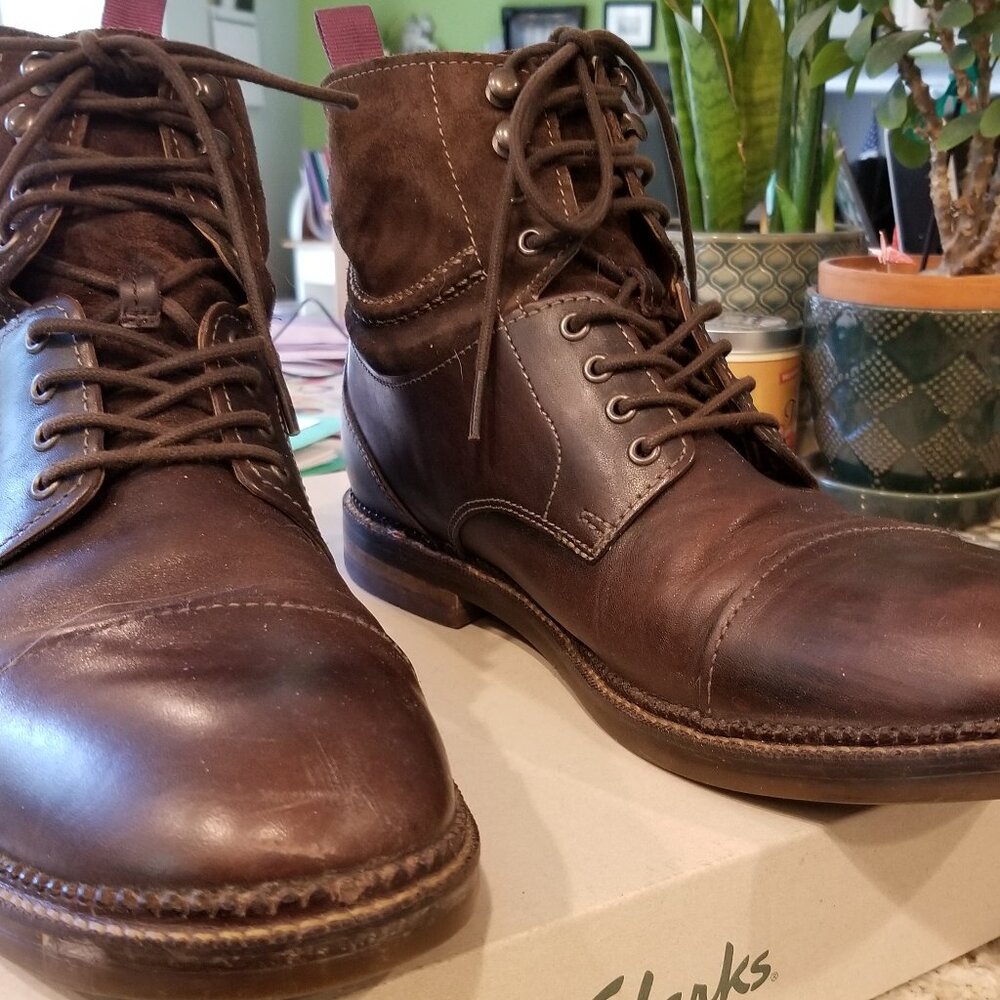 Clark's Mens Boots, Brown Leather, size 12M